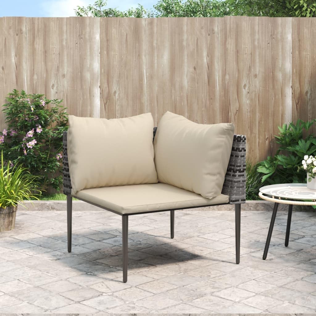 Divano angolare da giardino con cuscino, in polyrattan, grigio