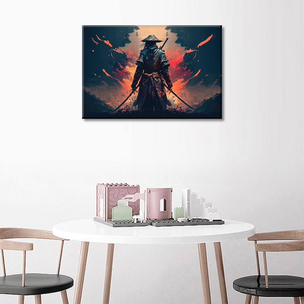 TISHIRON Bathroom Decor Wall Art A Samurai with a Katana Wall Decor 1 Piece Warrior Posters and Prints Warrior Wall Decoration for Living Room Office Bedroom Framed Ready to Hang (16''Wx 24''H) - Image 2