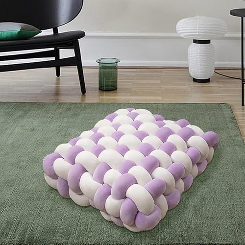 Miniatura 6 de Almohada decorativa cuadrada de 13 pulgadas, almohada anudada de terciopelo blanco y camello de 8 bolas, almohada de piso para sala de estar,