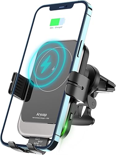 Soporte de cargador de coche inalámbrico de carga rápida de 15 W - Soporte para teléfono con sujeción automática del parabrisas para salpicadero de
