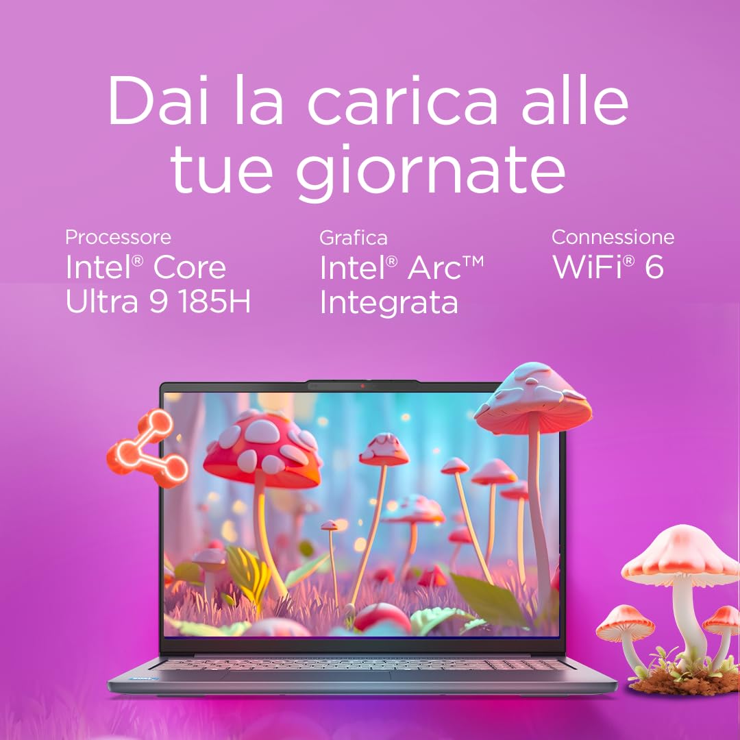 Lenovo IdeaPad Slim 5i Notebook 16" Intel Core Ultra 9 185H, 32GB RAM DDR5, 1TB SSD, Tastiera retroilluminata, IPS, Laptop in alluminio per Lavoro, Studio - Caricatore non incluso