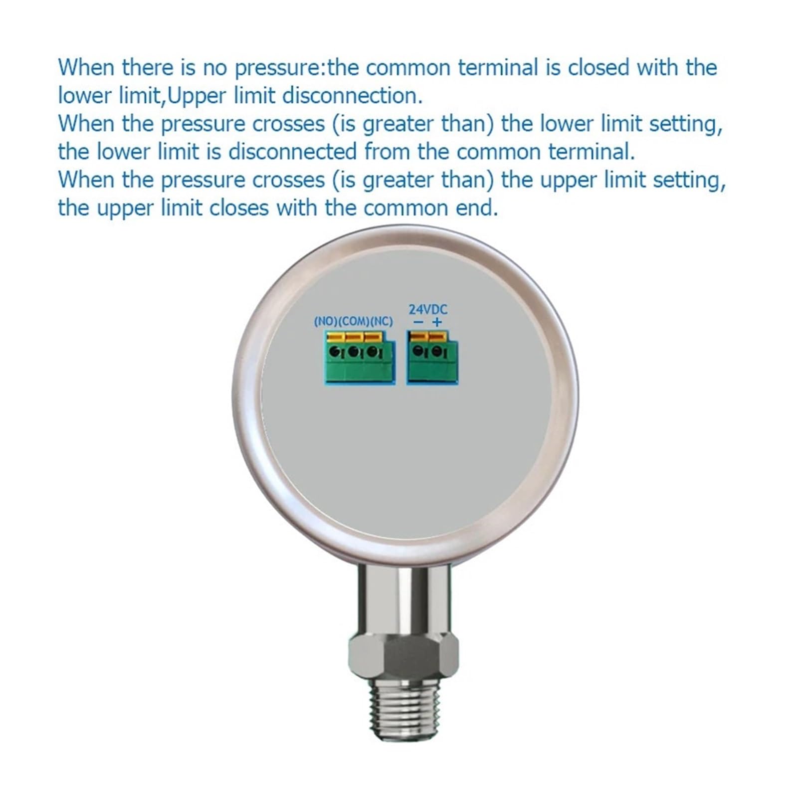 Manómetro de Contacto eléctrico Que Mide la presión del Agua y el Aceite. Sensor de presión NA NC. Salida 24 VCC. Control de límite Superior e Inferior.(G3-8,0-20bar)