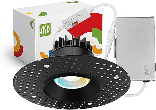 ASD Trimless - Lámpara LED empotrable de 3 pulgadas, lámpara de techo de 12 W y 120 V, luz LED redonda regulable sin lata con caja de conexiones,