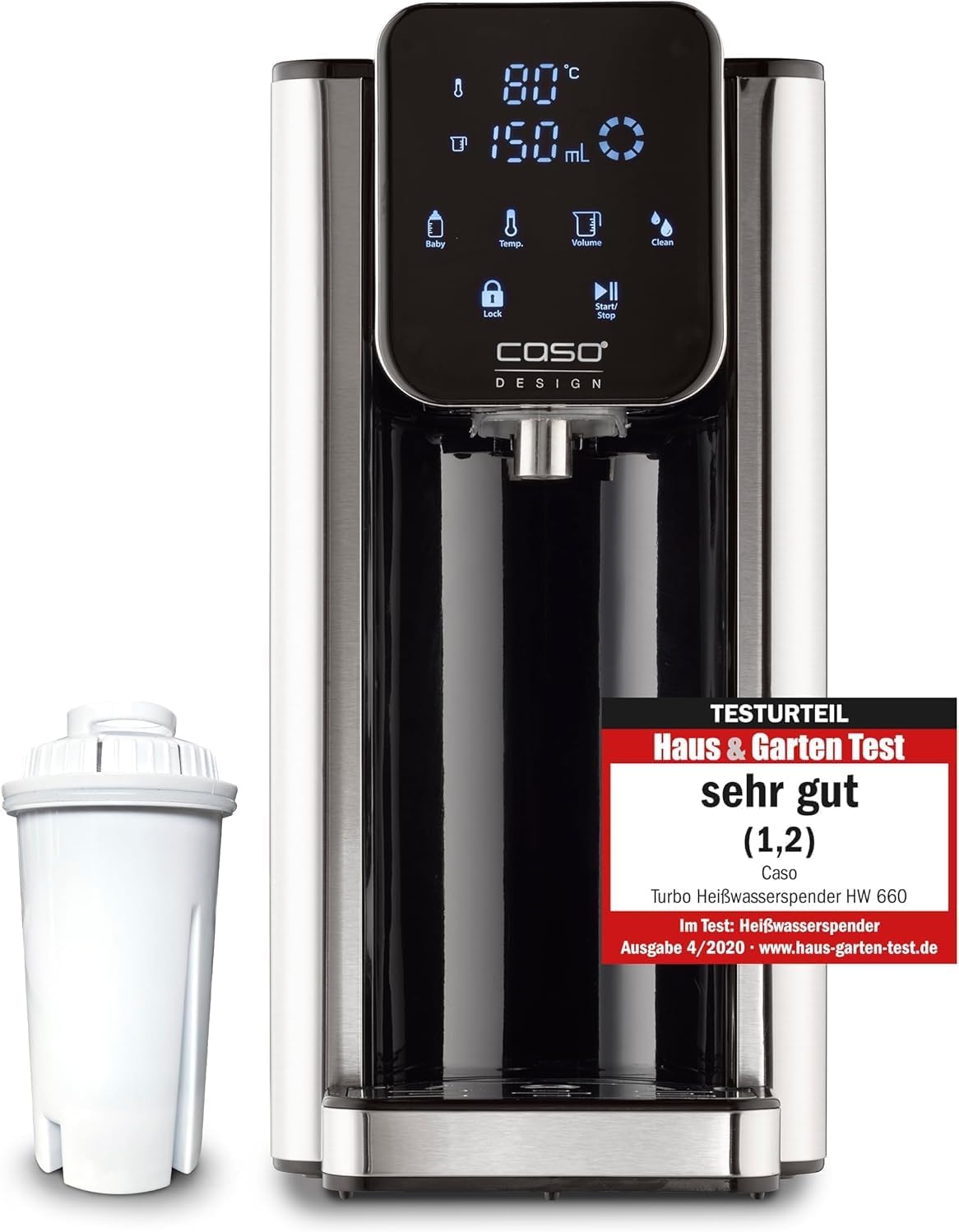 CASO 1879 Turbo HW660 Hot Water Dispenser 2600W 40-100°C 100-400ml Hot Water in Seconds Efficient and Energy Efficient Stainless Steel Black