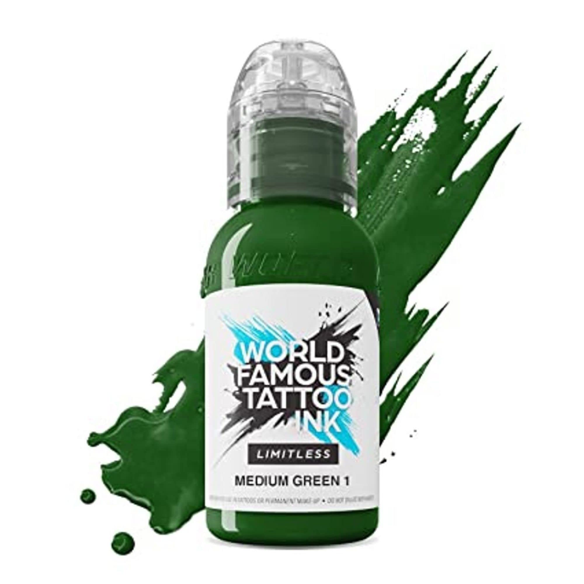 World Famous Tattoo Ink Limitless - Medium Green 1 - Professional Tattoo Ink & Tattoo Supplies - Skin-Safe Permanent Tattooing in Bold Shades - Vegan & Non-Toxic (1 oz)