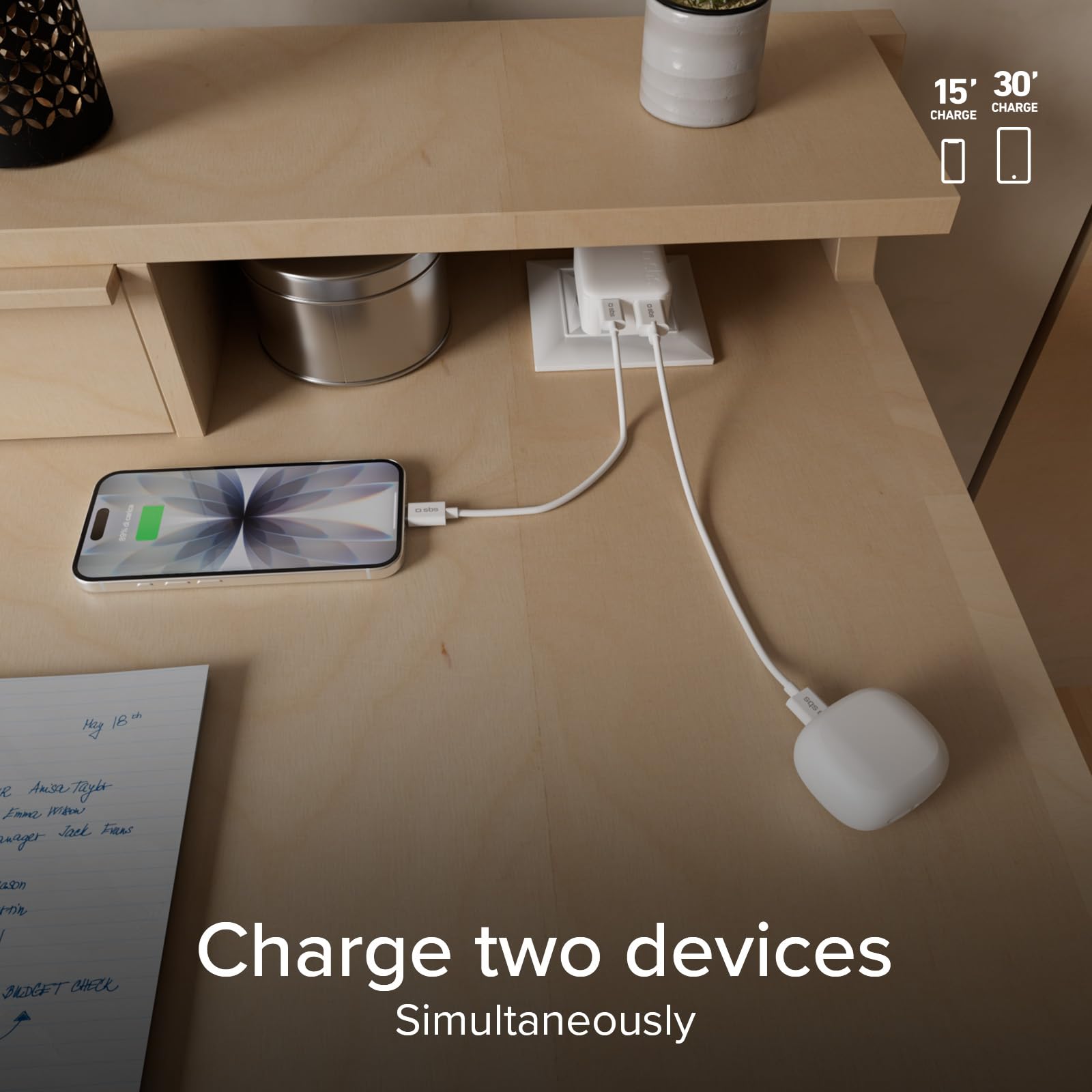 SBS Zasilacz Flexi 65W USB-C, GaN Technology, Power Delivery (PD 3.0 PPS) 65W, Szybkie ładowanie, ładowarka do iPhone, Android, Tabletu i PC, Smukły i Składany Design, Szary
