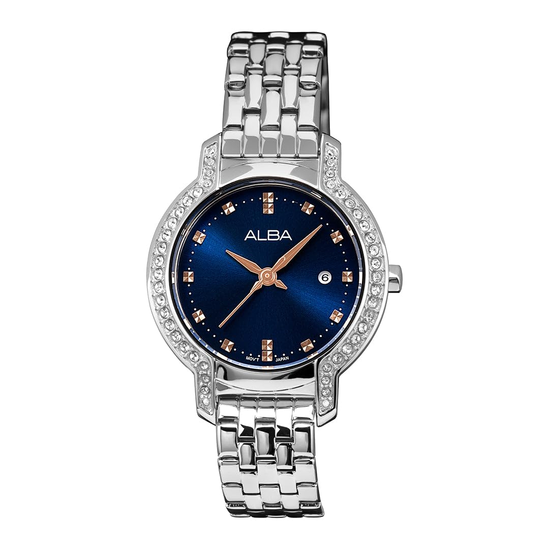 Alba Stainless Steel Womens Ah7Cm5X1 Azure Blue Dial With Crystals Analog Watch, Band Color:Silver (B0DF6G4LC3) Amazon Price History, Amazon Price Tracker