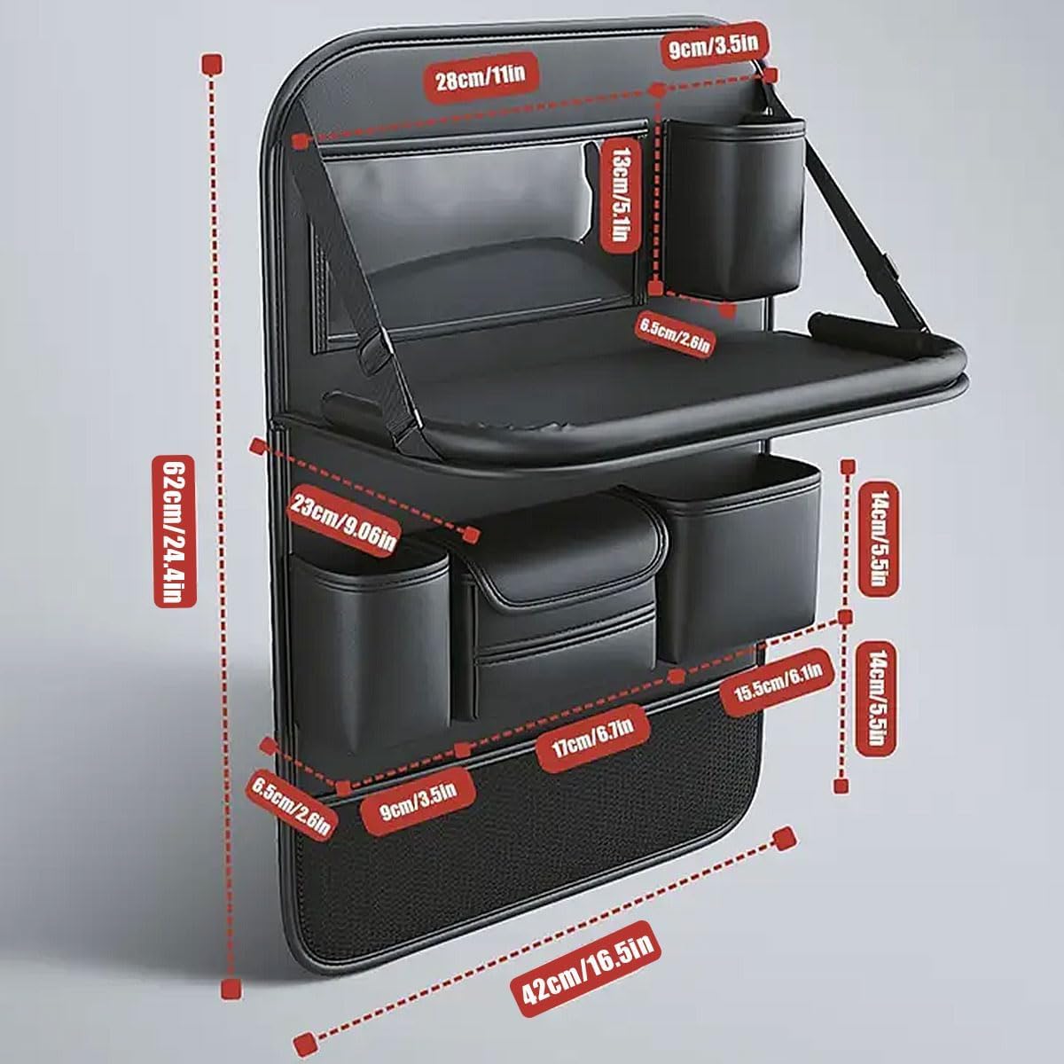 Auto-Rücksitz-Organizer aus hochwertigem PU-Leder mit klappbarem Tischtablett, multifunktional, wasserdicht, Rücksitz-Organizer, Autositz-Rückenlehnenschutz, Kick-Matten, Reisezubehör (2, schwarz