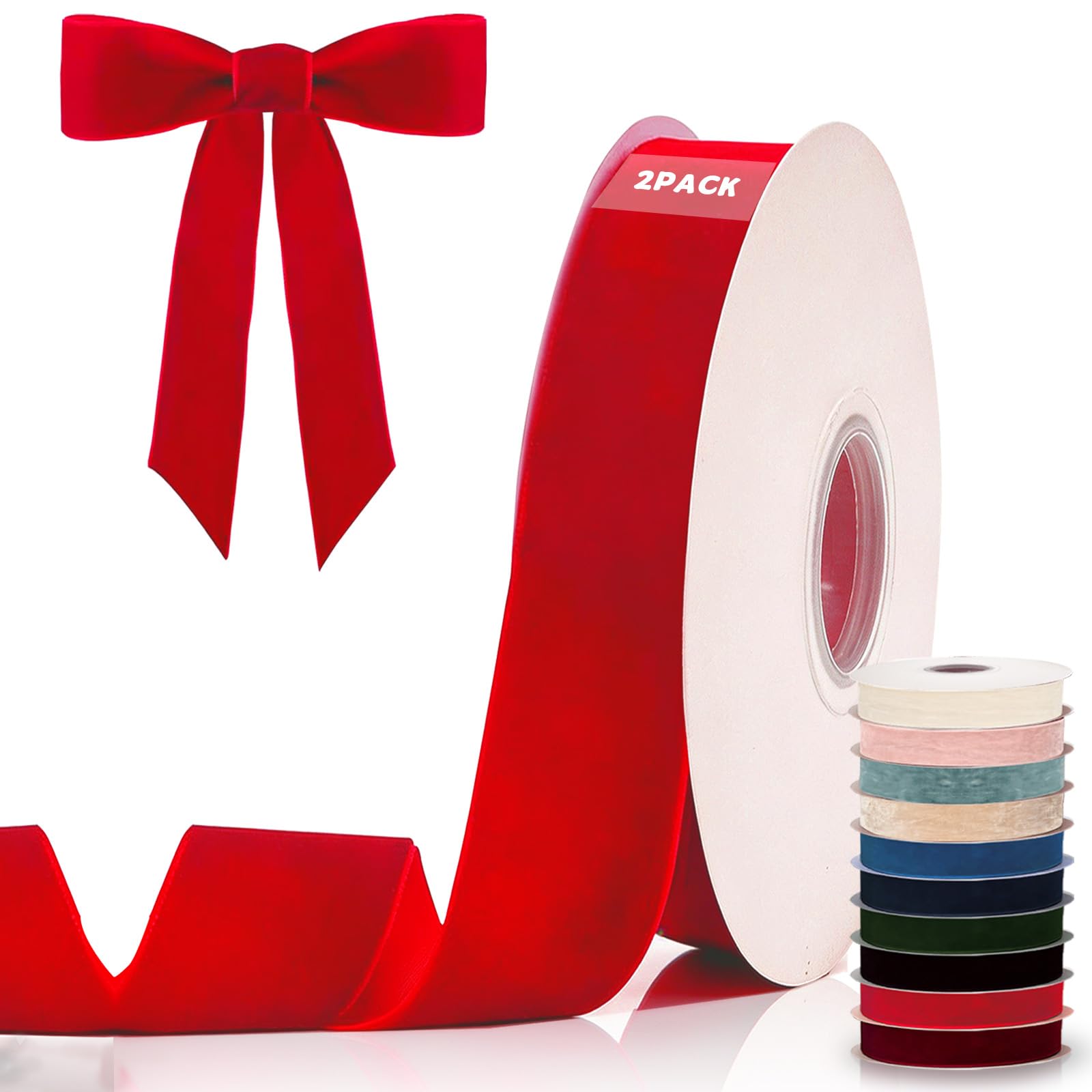 18mx20mm Wide Red Velvet Ribbon Thick Velvet Red Ribbons for Christmas Tree Bow,COSORO 2 Roll 0.79 Inch Vintage Velvet Ribbon for Gift Wrapping Bows Crafting Wedding Birthday Xmas Wreath Garland Bow