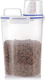 Taylor & Brown Airtight Pet Food Storage Container with Measuring Cup, Large Pour Spout and 4 Seal Buckles for Small Dog Cat Birds Dry Food and Grains (White)