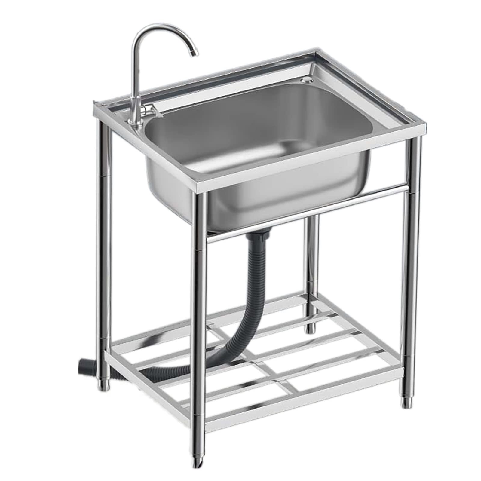 SDdPulse Single Bowl Stainless Steel Freestanding Sink with Hot and Cold Water Tap for Outdoor Kitchen, Restaurant and Laundry, Hot and Cold, 47 x 42 x 80 cm