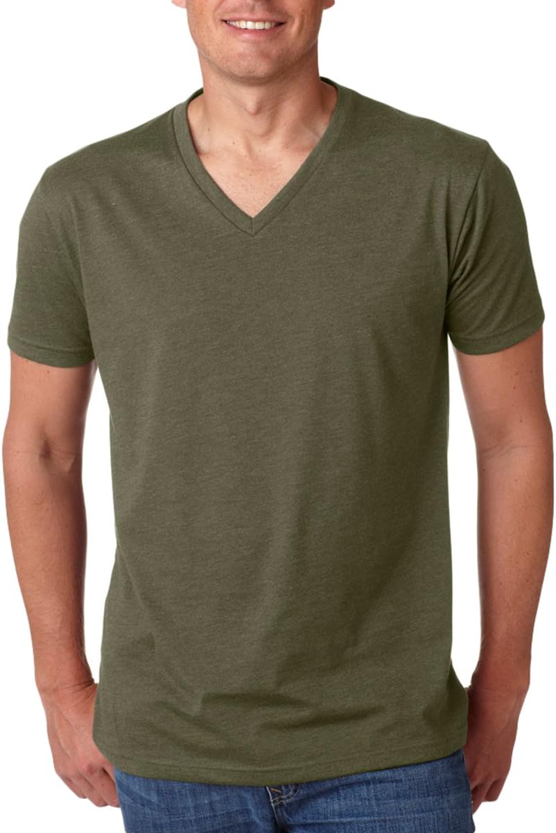 Next Level Men's Combed Baby Rib Knit V-Neck T-Shirt, Military Green, X-Large - Image 2
