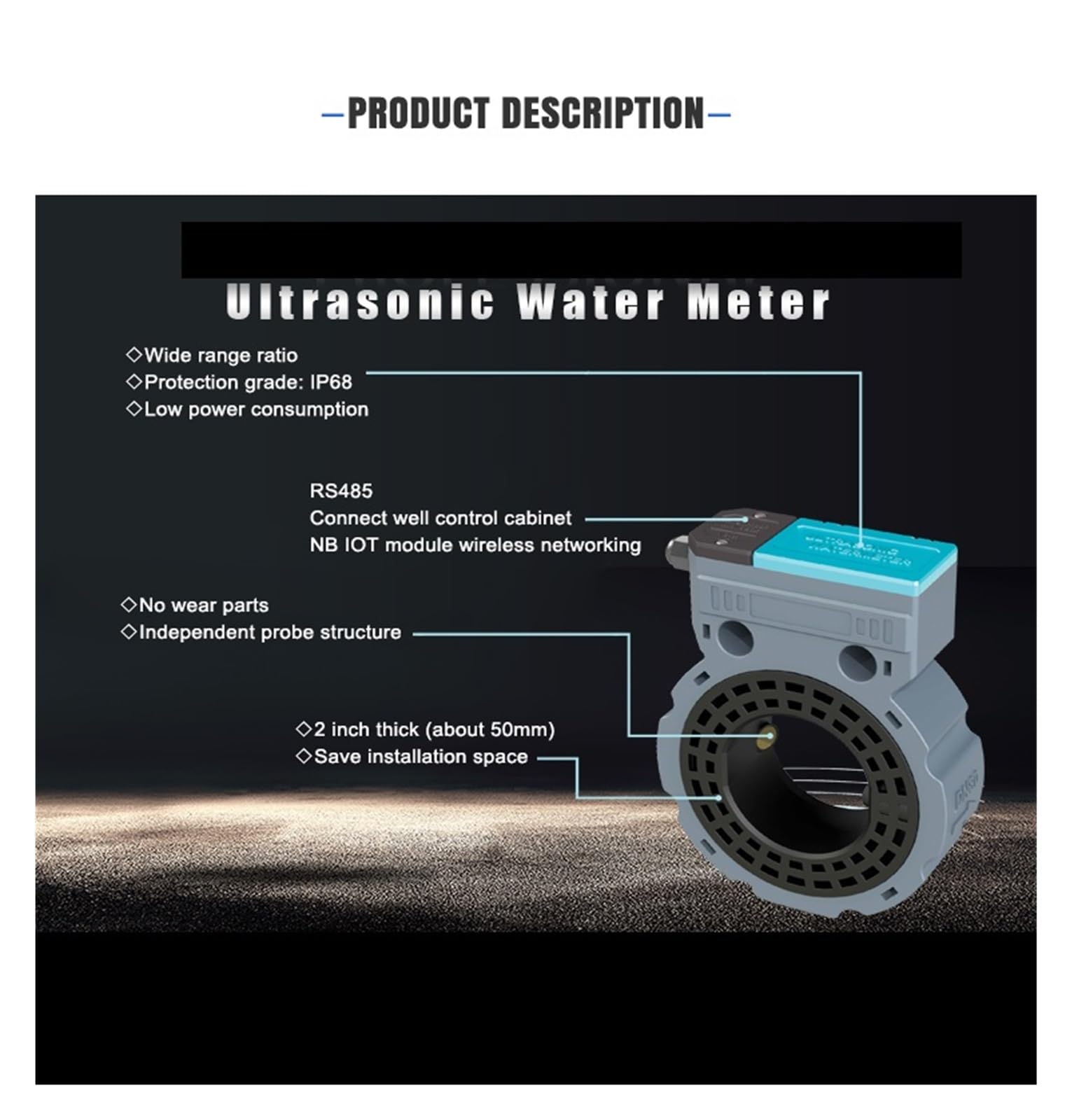 Medidor de flujo de agua ultrasónico Medidor de flujo de agua for riego agrícola digital Contador Sensor de flujo de agua líquido con pantalla LCD DN50 mm DN65 DN80 DN100 para líquidos(DN65)