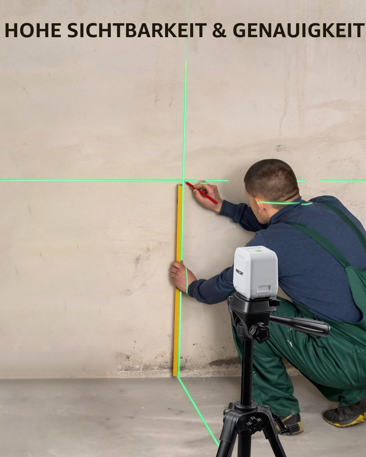Firecore Kreuzlinienlaser mit Stativ, Laser Wasserwaage mit Stativ 65CM, grüner selbstnivellierendes Linienlaser zum Aufhängen von Bildern, Fliesen, Bauprojekten, Batterie und Tragetasche inklusive