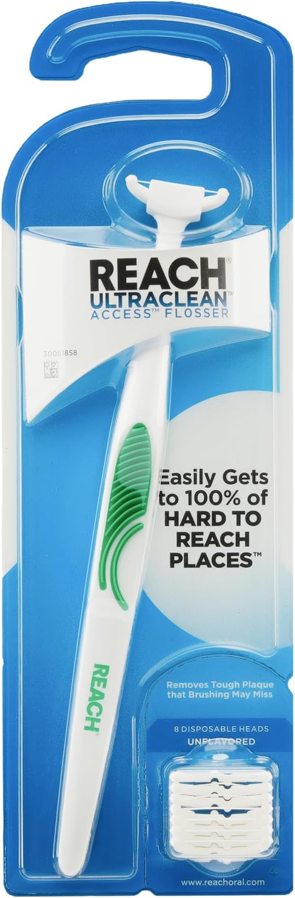 Ultraclean Access Flosser Starter Kit, Unflavored, Plaque Remover for Teeth, for Hard to Reach Areas, Oral Care, PFAS Free, 1 Replaceable Flosser & 8 Refill Heads, 1 Pack