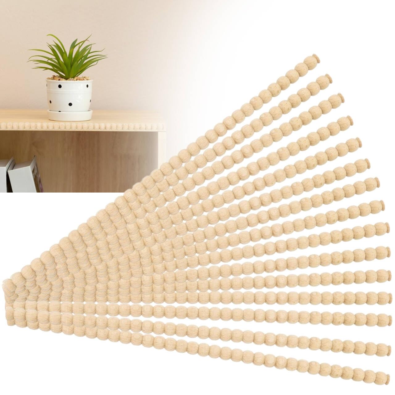 Snsygn Wood 15Pcs Bobbin Trim, Unfinished Trim 40×1.4Cm En Beading Strips Decorative Mouldings For Diy Crafts Doors Windows Mirrors Cabinets Walls Decor