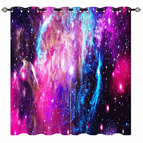 YUANZU Space Curtains - Galaxy Nebula Cosmic Sky Stars Design Pattern Eyelet Blackout Thermal Insulated & Room Darkening Window Drapes for Kids Boys Girls Bedroom 2 Panels W117cm x D137cm