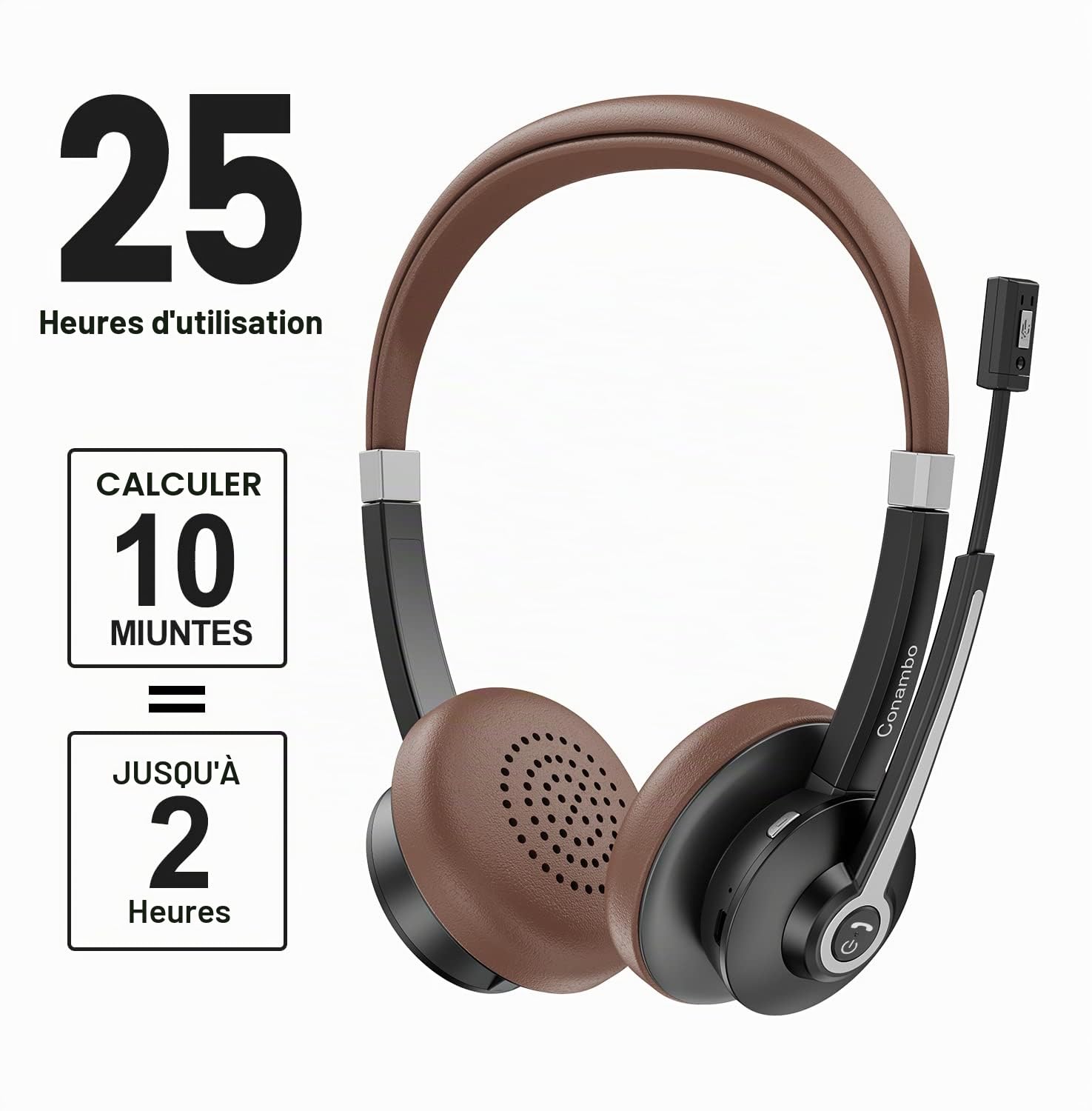 Conambo Casque avec Microphone, Casque Bluetooth 5.0 avec Réduction de Bruit DSP, Son Stéréo HD pour Ordinateur Portable/PC/Mac, Noir