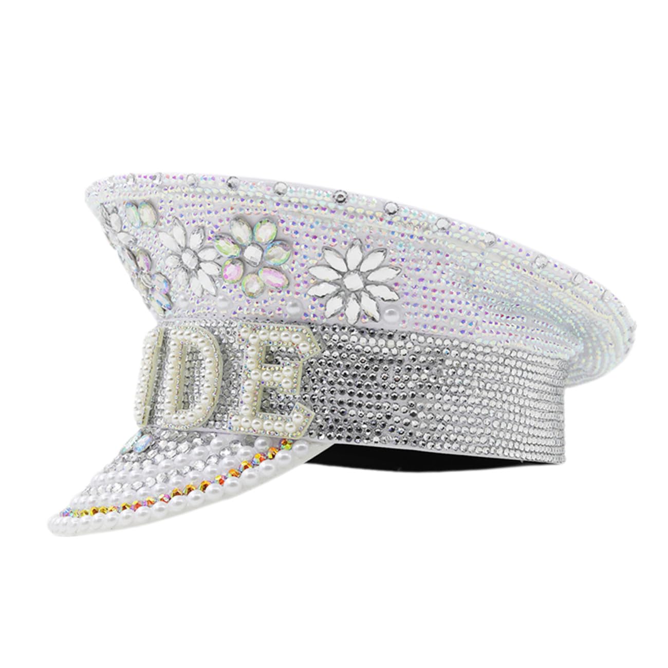 Uonlytech Sombrero Cuero Cómodo para Novia de Blanco de Gemas de Imitación y Talla Ajustable para Despedidas de Soltera y Bodas