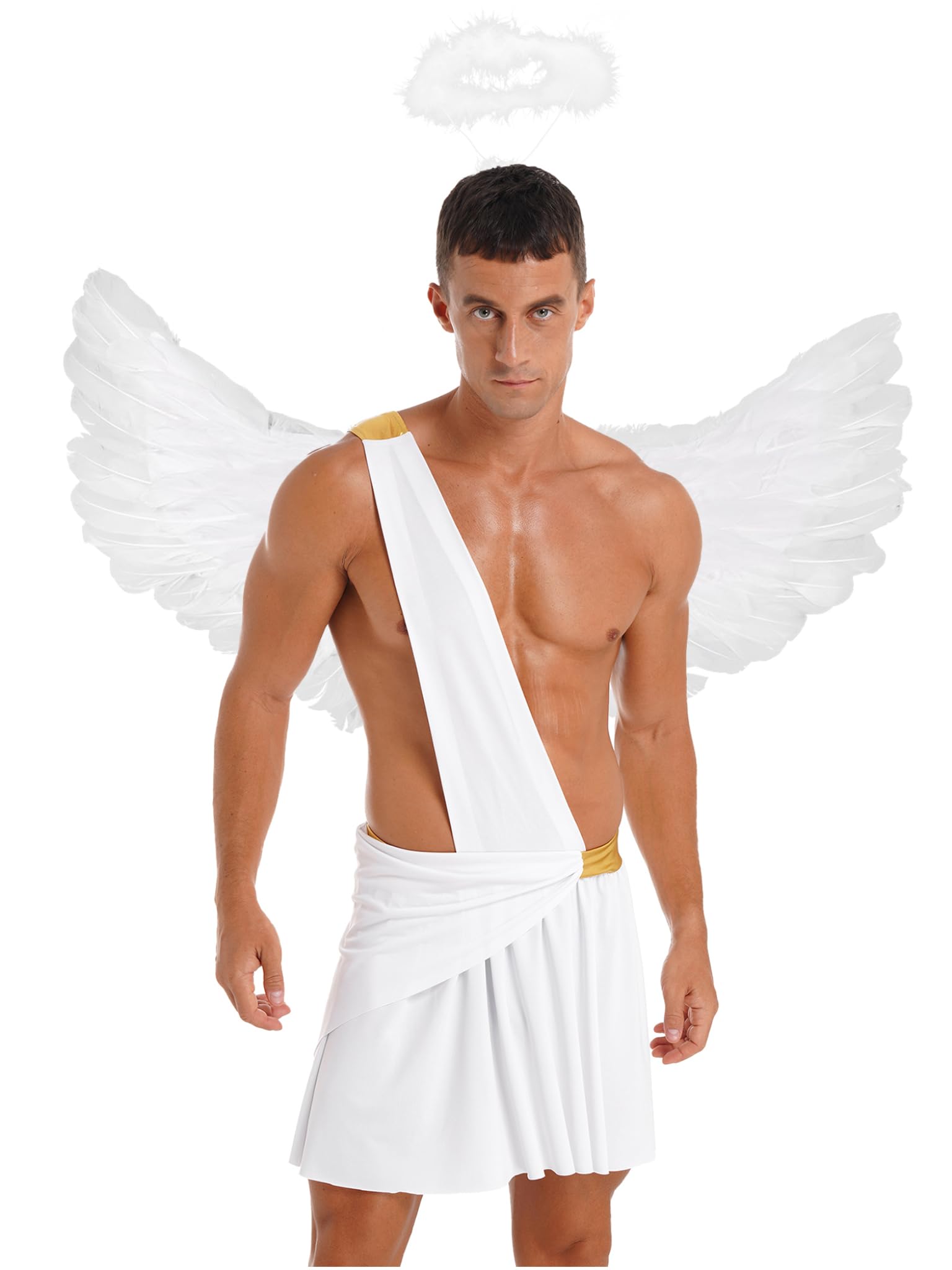 Runhomal Mens Valentine's Cupid 3Pcs Angel Costume Skirted Rompers Cupid Costume for Halloween Party White 3XL โ image 1