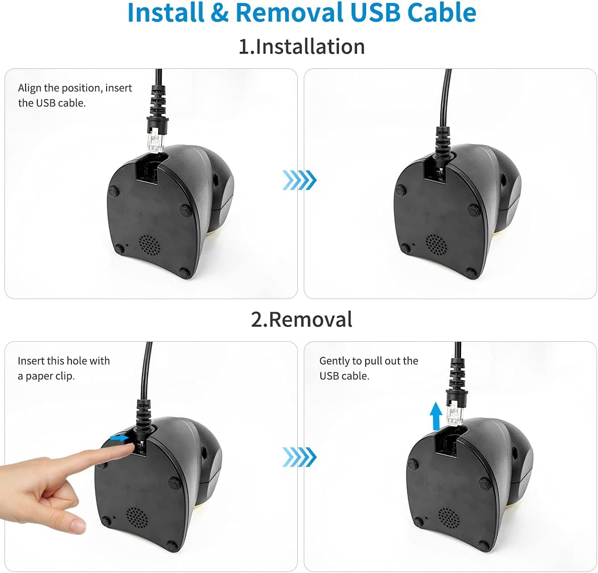 Installation and removal of USB cable for NETUM barcode scanner