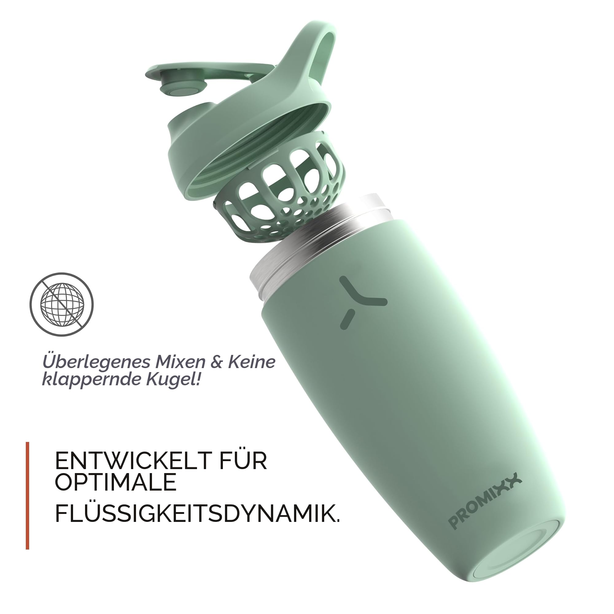 Promixx PURSUIT Eiweiß Shaker Flasche Neue Edition – Isolierte Edelstahl-Wasserflasche und Mixerbecher, 550ml, Graphitgrau