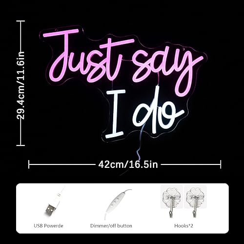 Miniatura 3 de LMSIGNLY Letrero de neón rosa y blanco con texto en inglés Just Say I do (Just Say I do)
