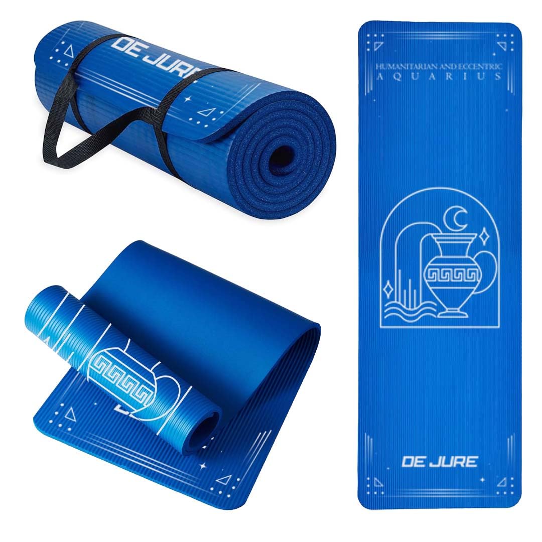 De Jure Fitness Yoga Mat for Women and Men, 8mm Extra Thick Non-Slip NBR Exercise Mat for Yoga, Pilates, Gym & Floor Workouts - with Carry Strap - Aquarius