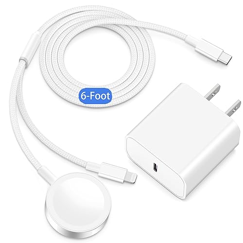 for Apple Watch Charger USB C, Braided 2-in-1 iPhone and iWatch Wireless Magnetic Fast Charging Cable 6FT and 20W PD USB-C Charger Block for Apple