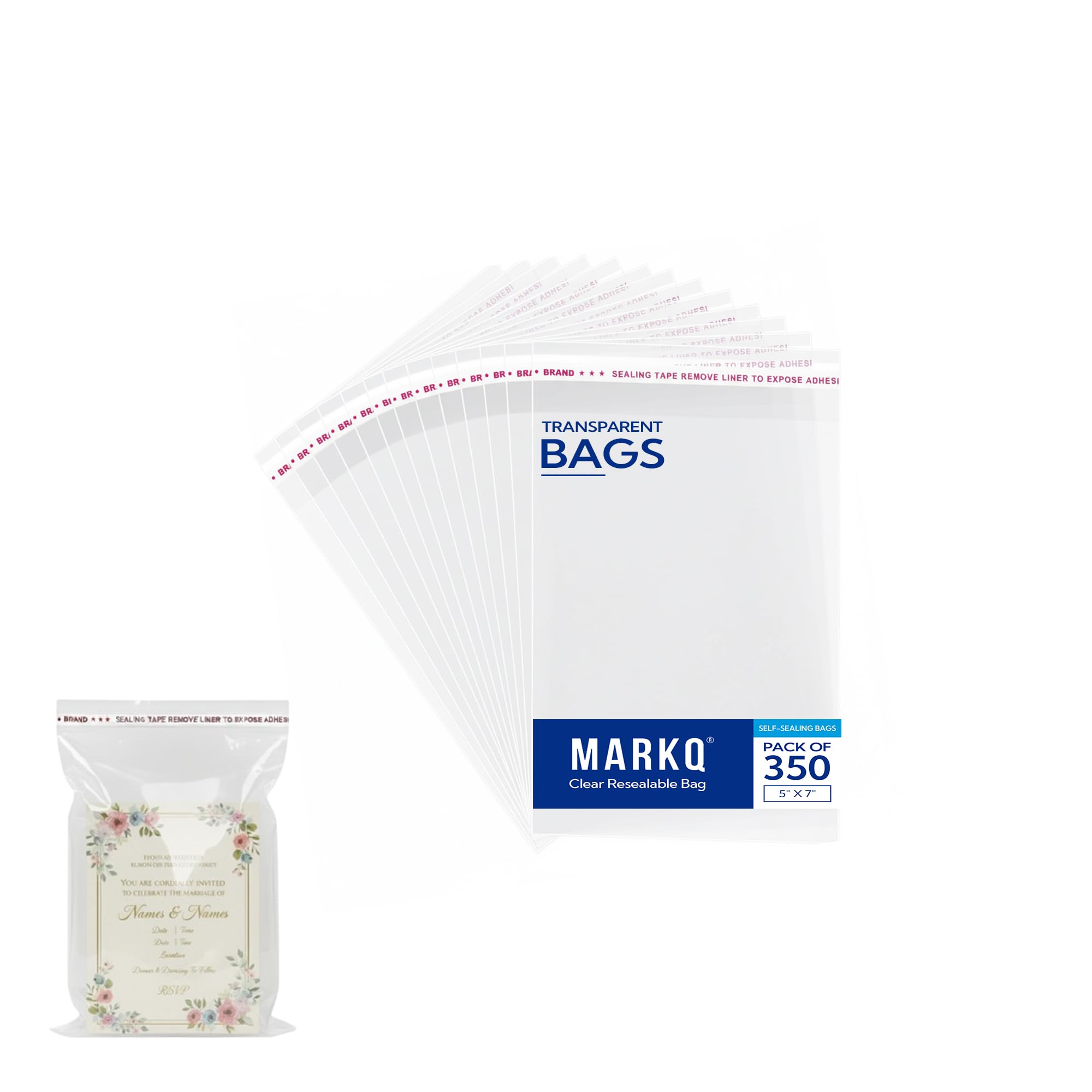 [350 Pieces] Clear Resealable Cellophane Bags [5x7Inch] - Self-Sealing Poly Bags for Treats, Sweets, A1 Cards, Envelopes, Bath Bombs & Wedding Favors