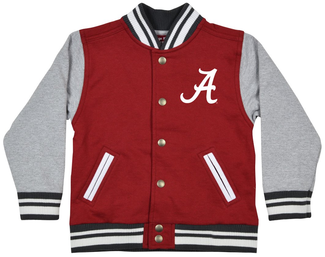 College Kids 25435 NCAA Alabama Crimson Tide Children Unisex Toddler Letterman Jacket, 3 Toddler, Cardinal/Oxford