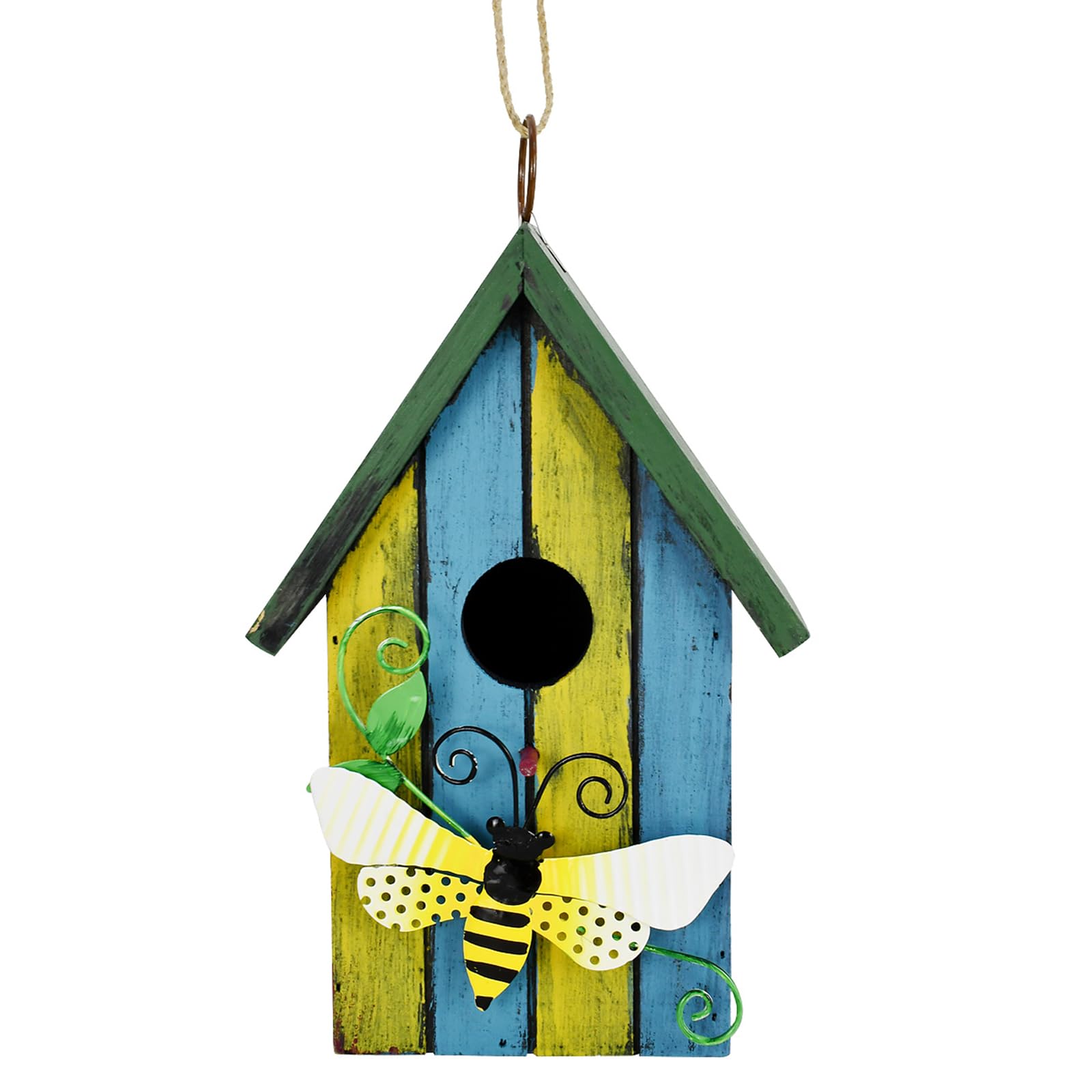Casetta per uccelli decorativa in legno da appendere, dipinta a mano, per esterni, giardino, mangiatoia per uccelli per fringuelli, colibrì, cardinali, campanuli, passeri, cincate (ape)