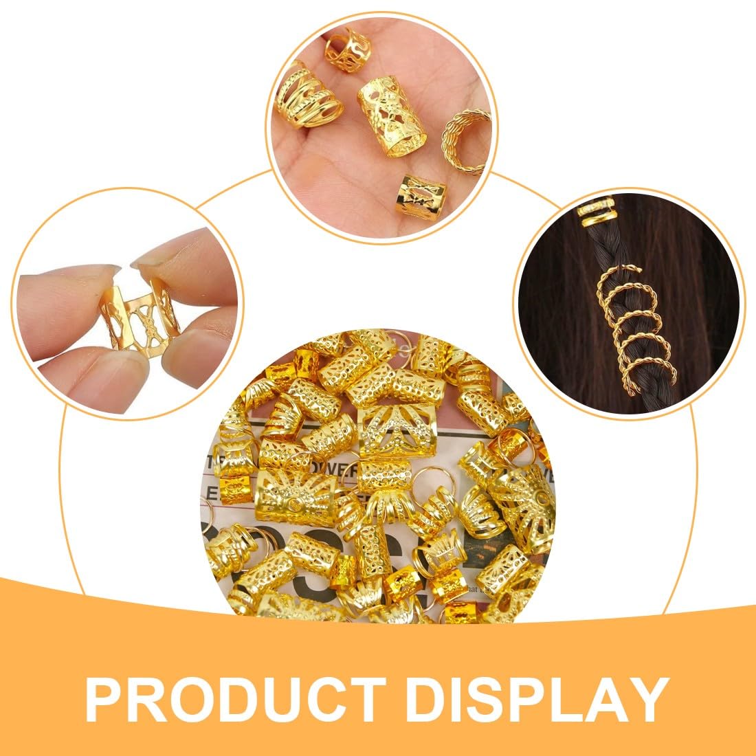 NJCXOLA Gold-Haarschmuck Set – 110 Teile Für Zöpfe, Dreadlocks & Flechten, Verstellbare Ringe & Spiralen
