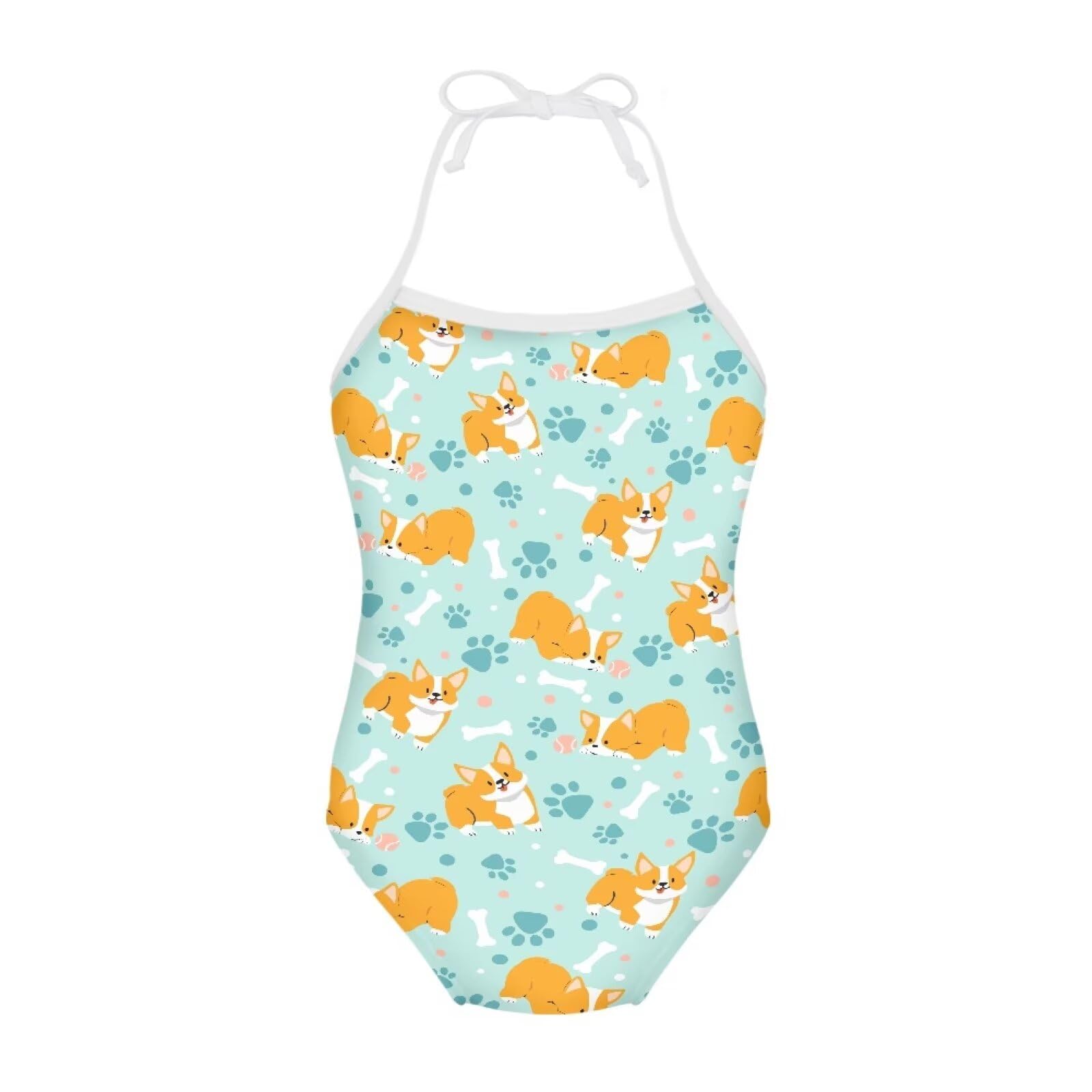 Spowatriy Cute Corgi Dog One Piece Swimsuits for Girls Creative Floral Beach Bathing Suit Hawaiian Trendy Swimwear