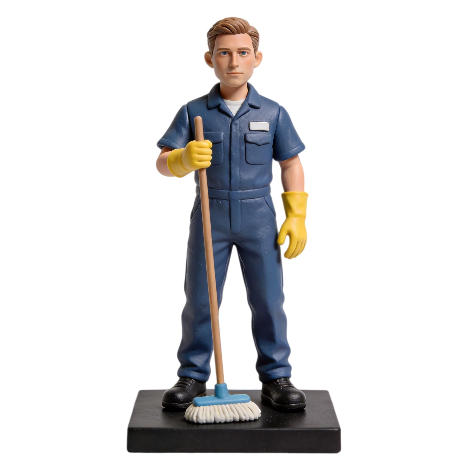 Statuetta 3D Bobblehead personalizzata da Photo Janitor Pulitore maschio Bobbleheads Statuetta custode personalizzata Scultura lavoratore fatto a mano Regalo per il personale della struttura