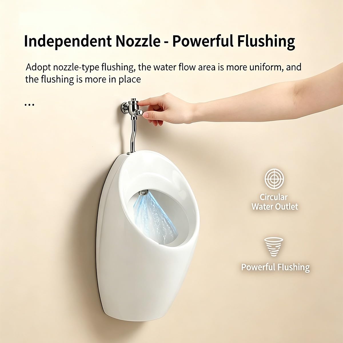 Urinario Masculino de cerámica, a Prueba de olores, para Montaje en Pared, con Potente Descarga Mediante Boquilla, diseño Moderno para Uso doméstico, hotelero y Comercial.