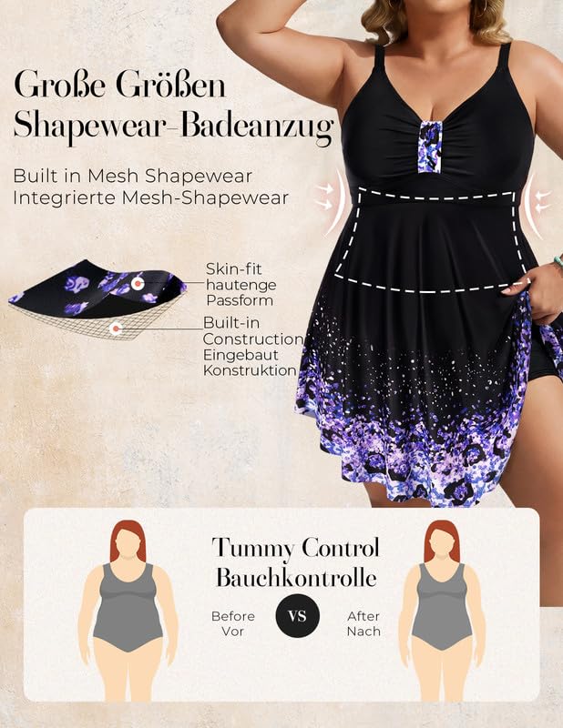 Hanna Nikole Costume da Bagno di Grandi Dimensioni da Donna Costume da Bagno Snellente, Costume da Bagno Intero con Volant
