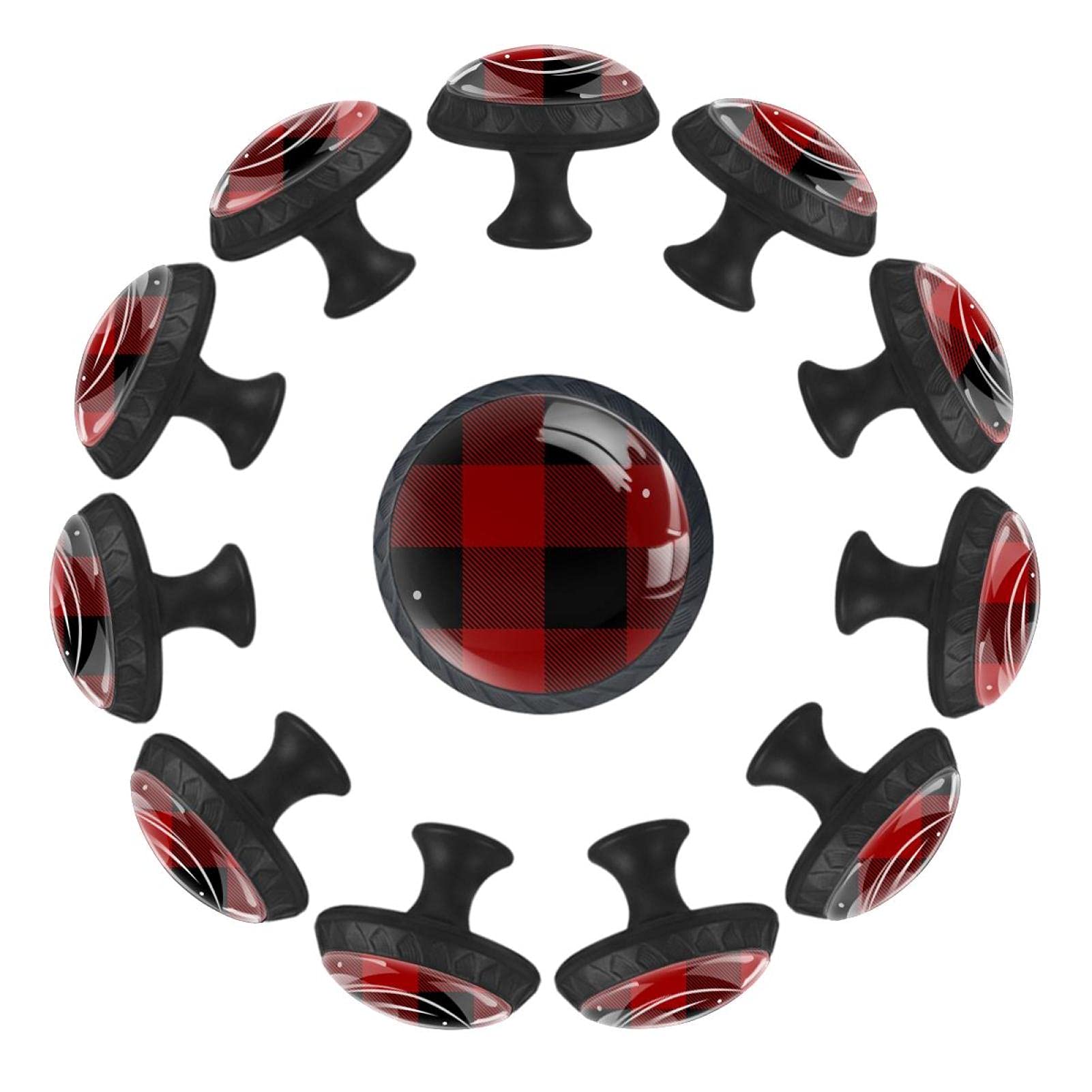 Boutons de tiroir lot de 12 pièces noirs et rouges carreaux 35 mm pour commodes