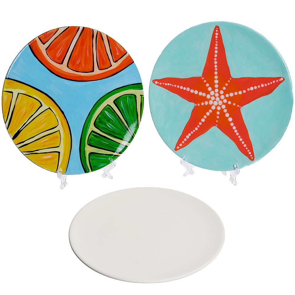 Baker Ross WA144 Design Your Own Ceramic Plates - Pack of 2, Ceramic Plates for Painting and Decorating