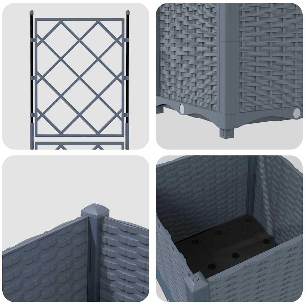 Jardinera de plástico gris claro, 40 x 40 x 143 cm, jardinera para exteriores, balcón, terraza, con resistencia a las heladas y almacenamiento de agua para hierbas y plantas