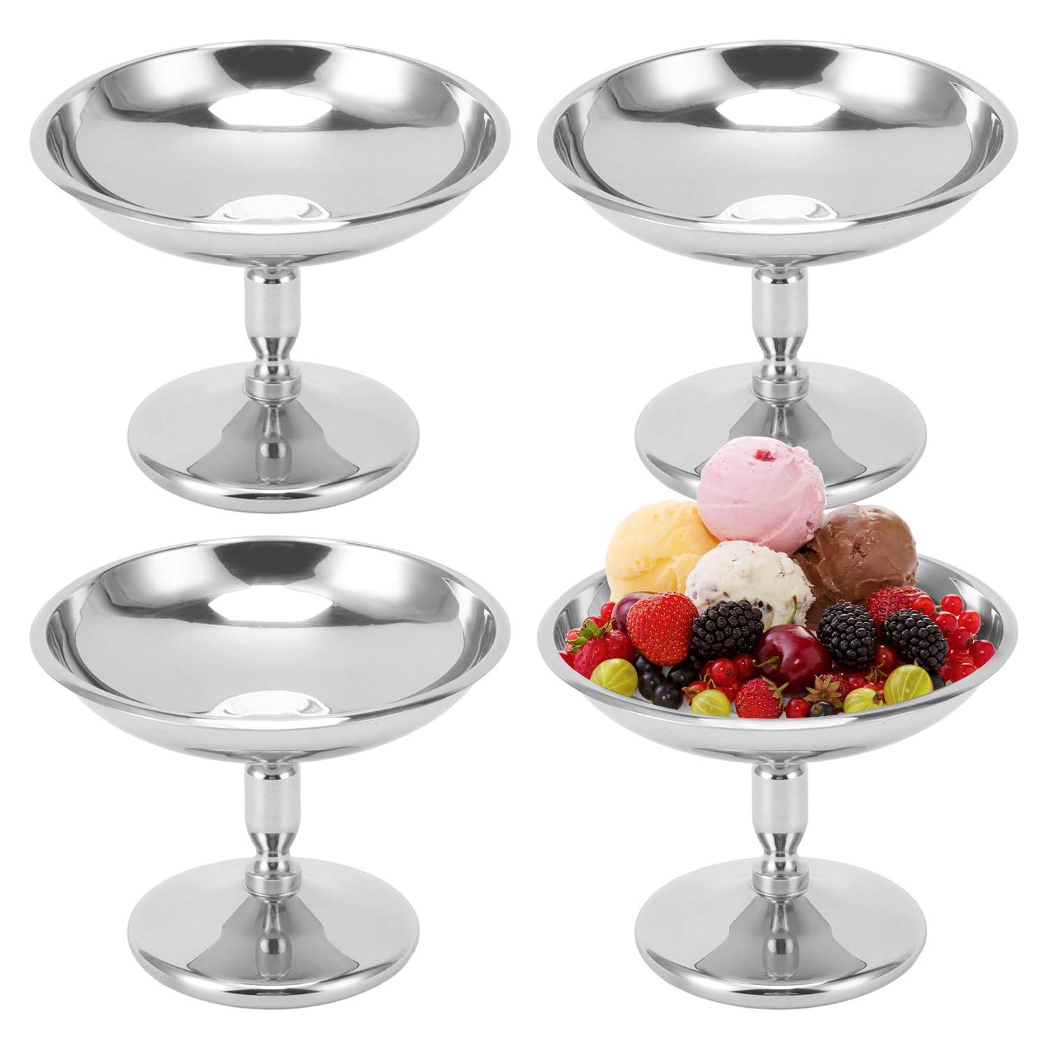 Hapivida Set of 4 Ice Cream Sundae Bowls, 100ml Stainless Steel Dessert Cups Retro Footed Trifle Bowl Serving Dishes Mini Milk Shake Cups for Ice Cream, Desserts, Pudding, Fruit, Appetizer, Salad — image 1