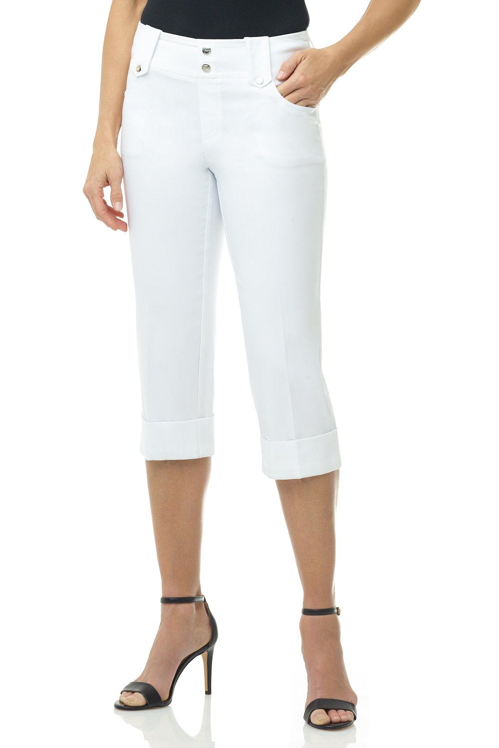 Rekucci Womens Ease into Comfort Modern Classic Cuffed Capri