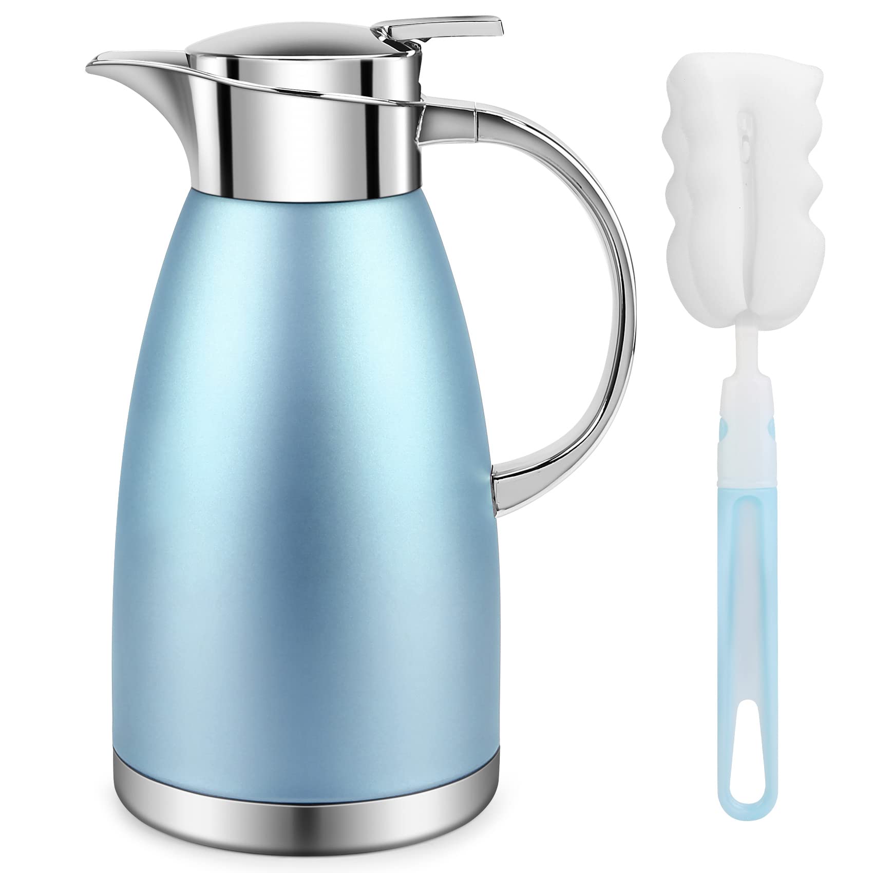 61oz Coffee Carafe Airpot Insulated Coffee Urn Stainless Steel Vacuum Thermal Pot Flask for Coffee, Hot Water, Tea, Hot Beverage - Keep 12 Hours Hot, 24 Hours Cold (Blue)