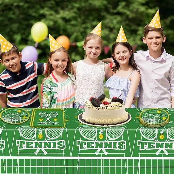 41PCS Tennis Party Supplies Tennis Ball Themed Sports Birthday Party Disposable Tableware Include Tennis Paper Plates Napkins Tablecloths for Men Women Kids Birthday Party by LOIYSHINE - Used condition - Image 6