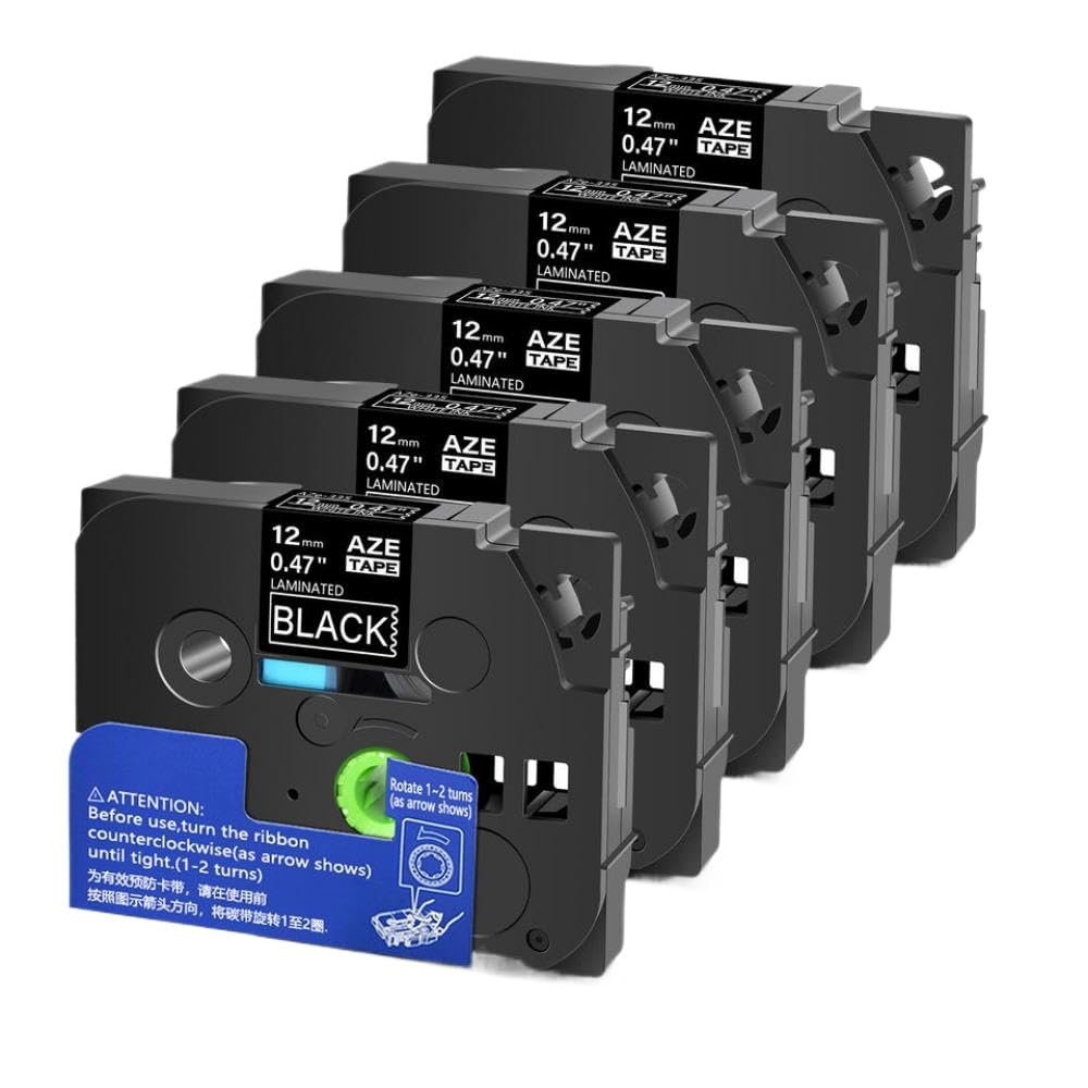 Etikettenbandkassette, kompatibel mit PT-1000 PT-H101C Tz 335, 6 mm, 9 mm, 12 mm, 18 mm, 24 mm, weiß auf schwarz laminiert