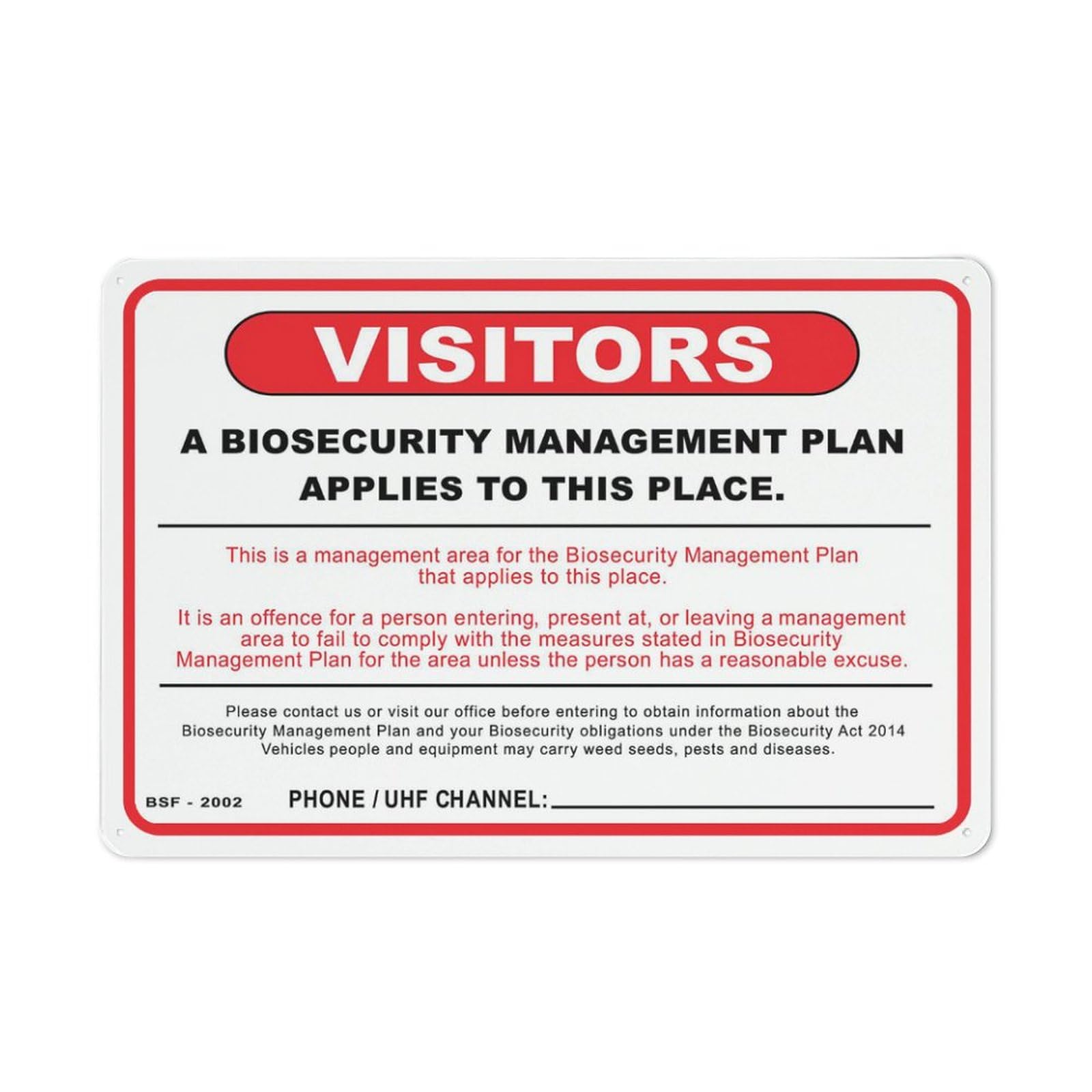 Visitors Biosecurity Management Plan Applies To This Place Sign Outdoor Metal Sign - 12 X 8 Metal Signs For Business, Workplace, Office, Home, Delivery Signs, Road Signs, Garden Signs