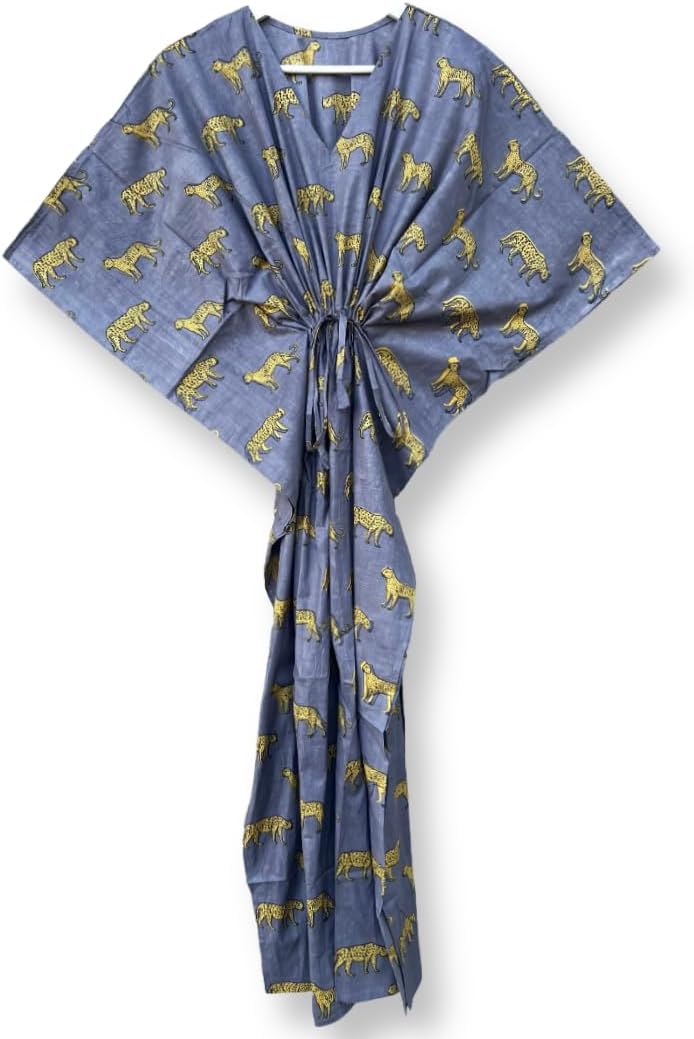Handmade Animal Printed Cotton Kaftan, Beach Wear, Nightwear Maternity Gown, Stylish Bikini Cover-up