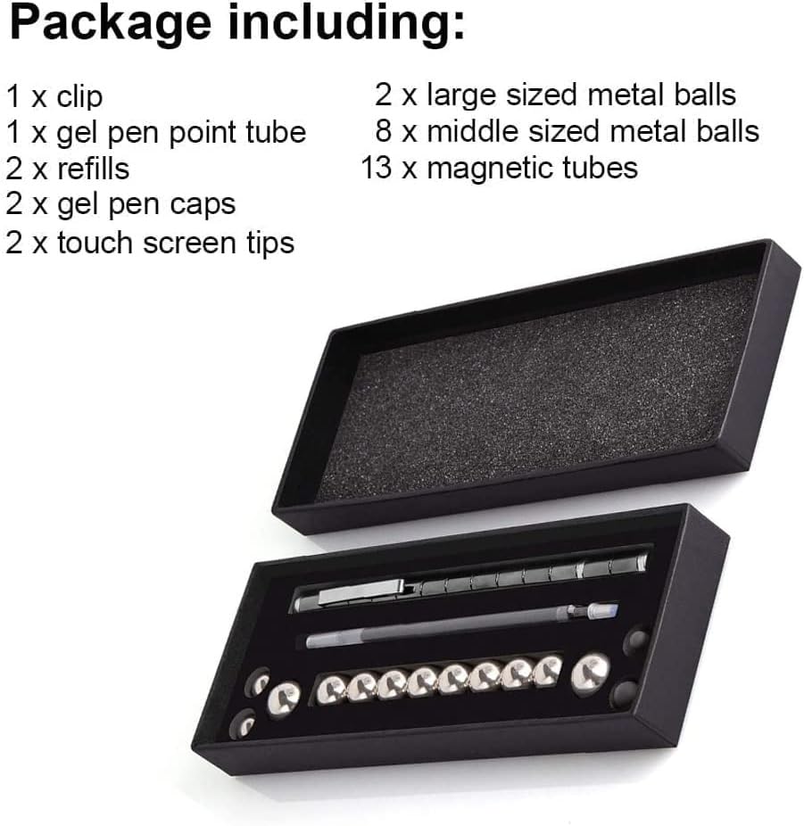 Image of GDNK Black Color Decompression Magnetic Metal Pen Toy Pen With Magnetic Rings And Steel Balls Multifunction Writing Magnet Toys Gifts For Kids (Black)