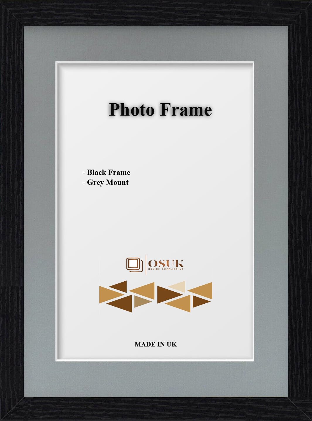 OSUK A4 For Pic A5 Picture - Clear Perspex Window With MDF Backing - Modren Black Premium Photo Frame With Grey Mount Wall Mount Portrait & Landscape