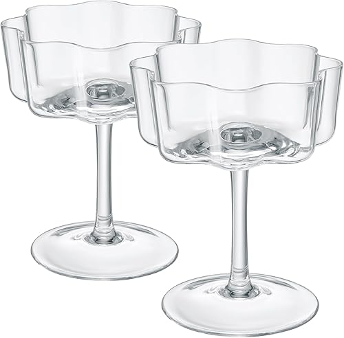Khen Flower - Juego de 2 copas de cóctel coloridas de 7 onzas y champán, Prosecco, Mimosa, cristalería de cristal transparente